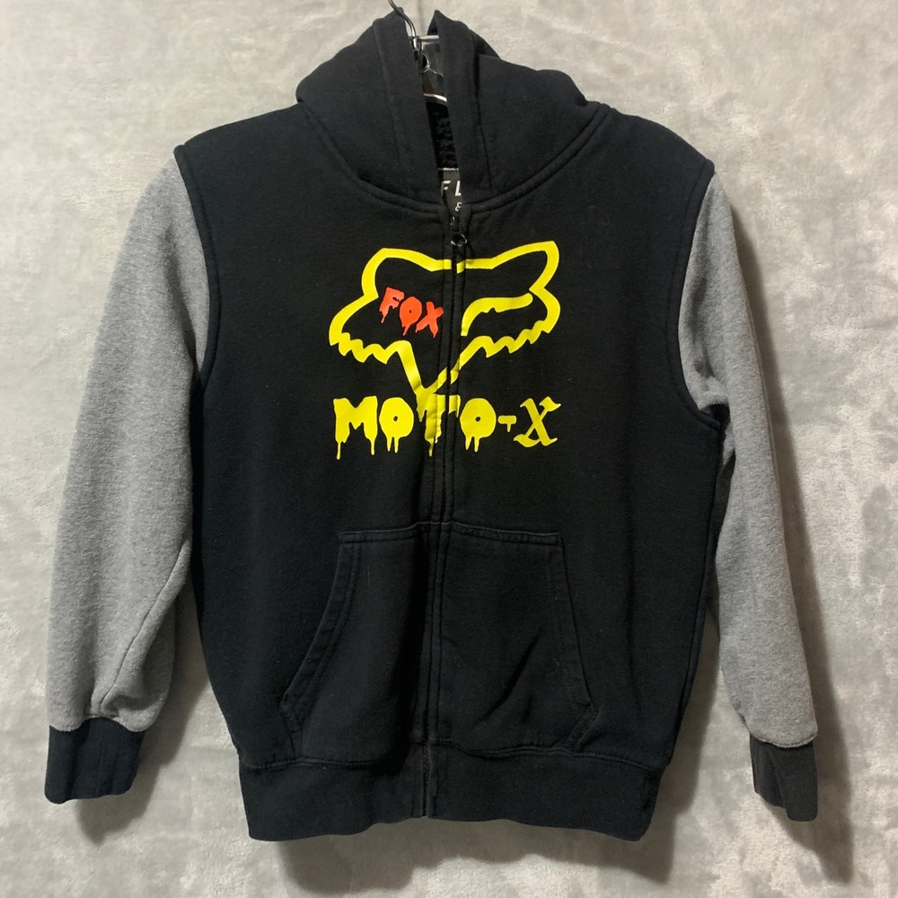 Fox Racing Moto-X Boys Youth Medium Black Grey Sherpa Lined Zip Up Hoodie YM
